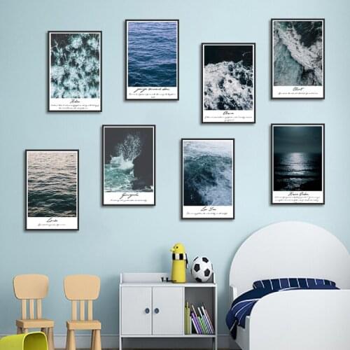 Wall Art Landscape Canvas Paintings Blue Sea Waves Poster Decor Pictures For Living Room