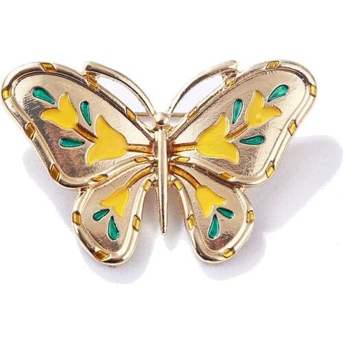 New Vintage Gold Color Butterfly Brooch Elegant Flower Enamel Pins Coat Shirt Corsage for Men and Women Fashion Jewelry Gifts