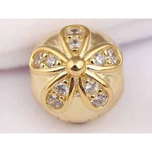 Original Gold Color Shine Dazzling Daisies Fixed Clip Stopper Beads Fit 925 Sterling Silver Charm Bracelet DIY Jewelry