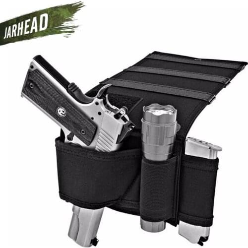 Adjustable Under Mattress Bedside Pistol Holster Car Seat Desk Closet Gun Handgun Holster with Flashlight Loop Magazine Holder