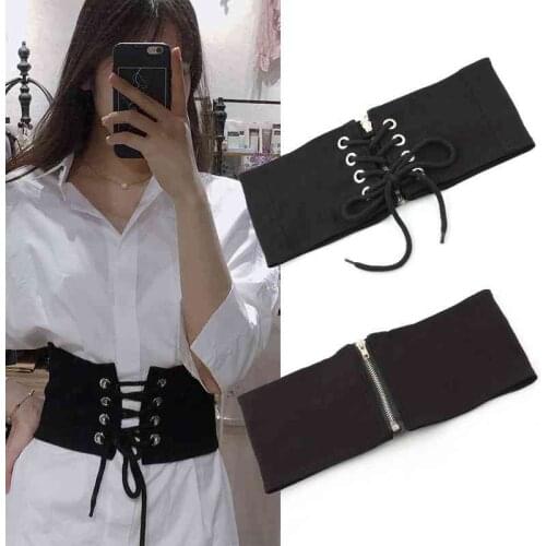 Women Super Wide Belt Black Elastic Corset Waist Belt Female Self Tie Waistband Cummerbund Ladies Clothing Accessories