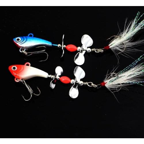 Fishing Spoon Lures Spinner Bait Double Blade Rotation 13g VIB With Feather Jig Glow For Night Catch