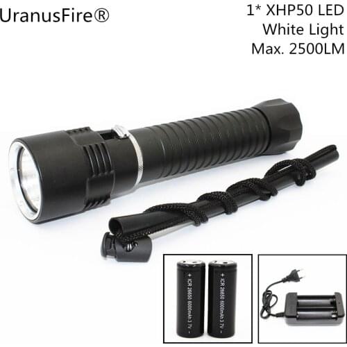 UranusFire XHP50 LED Flashlight 2500 Lumens White Light Underwater Diving Flashlight Aluminum Torch Lamp Use 26650 Battery