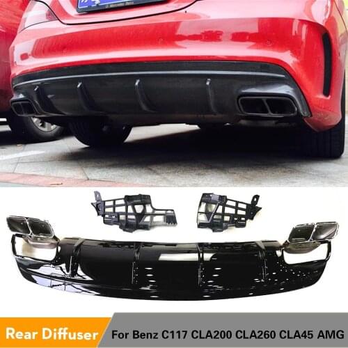 Carbon Fiber / Gloss Black Car Rear Bumper Diffuser for Mercedes-Benz W117 CLA200 CLA260 CLA45 AMG Facelift 2016 - 2019