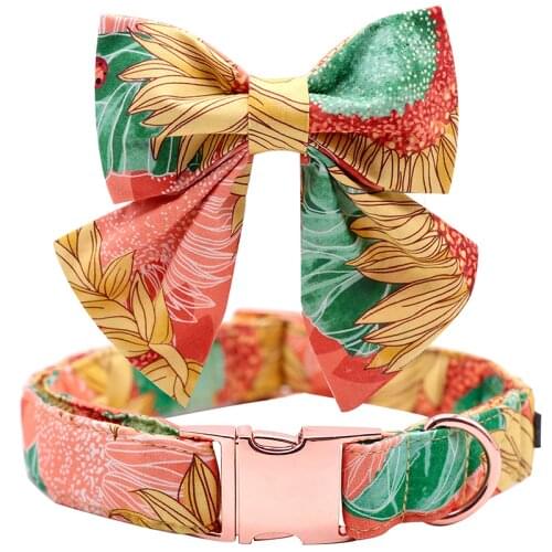 Unique style paws Spring Flory Print Dog Collar Puppy Collar with Bowtie Adjustable Dog Collar Pet Gift for Small Medium Large