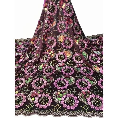 Stock 5yards/bag Embroidered sequin flannelette circle pattern wedding dress design fashion new fabrics LF89