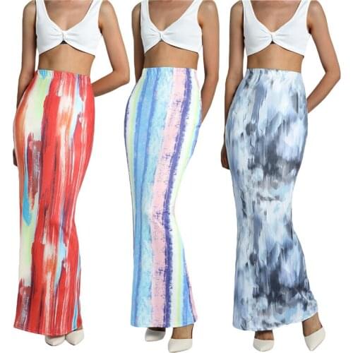Women Digital Print Long Skirt Slim Fit High Waist Stretchy Maxi Skirts for Summer