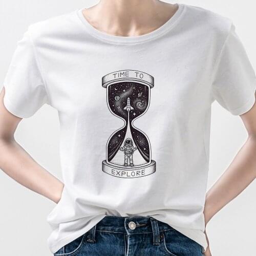 Time To Explore Womens T-Shirts Space Hourglass Graphic Design Tee 2021 New Arrivals Short Sleeve Ropa Mujer Vogue Wholesale