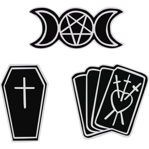 Witch Pins Punk Dark Black Star Moon Witches Coffin Brooches for Women Men Enamel Lapel Pin Badge Goth Halloween Party Jewelry