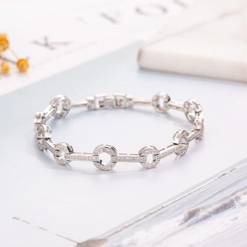 Newest Design 925 Sterling silver 18cm Chain Pave Simulated Diamond Fashion Ladies Bracelet for Women jewelry girl Gift
