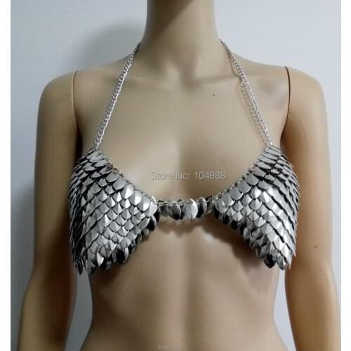 New Arrival B745 Women Sexy Silver Fish Scale Bra Chains Unique Design Layers Harness Fish Scale Body Chains Jewelry 2 Colors