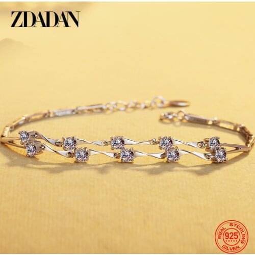 ZDADAN 925 Sterling Silver Double Layer Bamboo Zircon Bracelet For Women Fashion Jewelry Accessories
