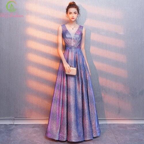 SSYFashion New Banquet Noble Purple Evening Dress Simple Sequins Shining Floor-length Prom Party Formal Gowns Robe De Soiree