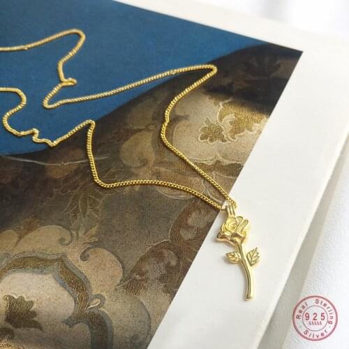 925 Sterling Silver Golden Rose Pendant Necklace For Women Classic Fashion Wedding Party Dress Jewelry Accessories Luxury Gift