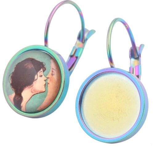 10pcs 12mm Rainbow Cabochon Earrring Bezel Blanks French Lever Back Ear Hook Clasp Diy Base Setting For Jewelry Making