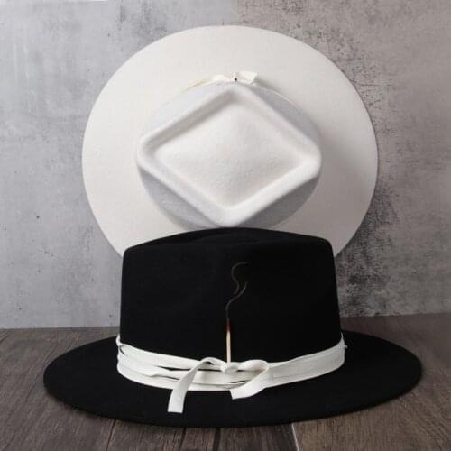 100% Wool Women Fedora Hat With Match Wide Brim Jazz Hat Lady Felt Church Hat Size 56-58CM