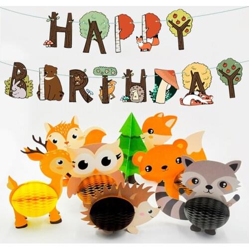 3D Jungle Animal Squirrel Fox Honeycomb Ball Desktop Decoration Woodland Banner Forest Animal Festival Party Kids Birthday Decor