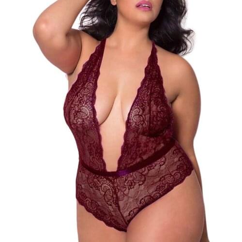3XL Sexy Lingerie Underwear Women Lenceria Women Plus Size Lounge Romper Lace Dream Eyelashes deep V-Neck Sexy Lingerie Dessous