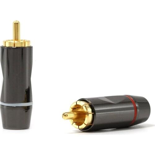 4 pcs hifi audio 24k Solder Gold plated RCA Connectors Gold Plated RCA Plug Audio Male Connector Cables