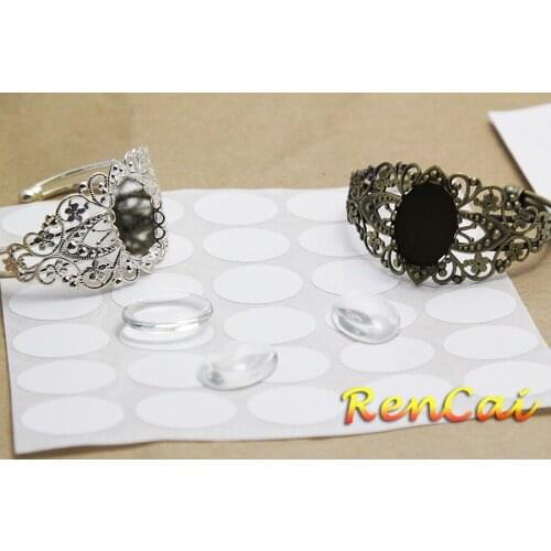 5Kits 25X18mm Filigree Lace Bangle Bracelet Blanks Cuff Cabochon Setting With Matching Bracelet/Double Adhesive/Glass DIY Making