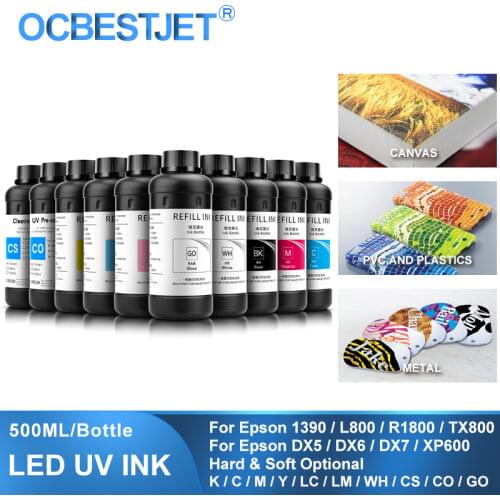 500ML/Bottle LED UV Ink For Epson DX4 DX5 DX6 DX7 Printhead For R1800 R1900 4800 4880 7880 LED UV Flatbed Ink (8 Color Optional)