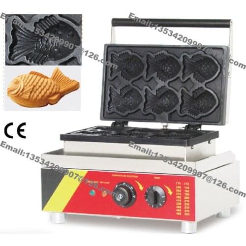 Free Shipping Commercial Non-stick 110v 220v Electric 6pcs Mini Korean Fish Waffle Maker Iron Taiyaki Baker Machine Mold Plate