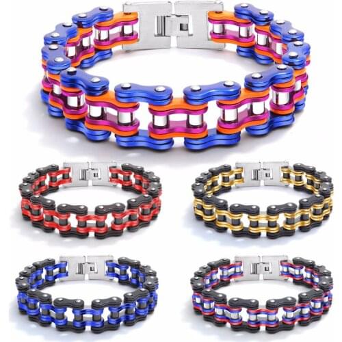 Biker Bracelet Mens Women Stainless Steel Motorcycle Bicycle Bike Chain Wristband Bracelets Jewelry Colorful 18cm-22cm