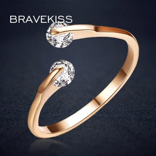 BRAVEKISS ur zircon stone twins rings for women rose jump wedding bands cuff open ring anillos bijoux femme jewelry BJR0013A