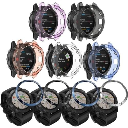 For Garmin Fenix 6 6x Pro TPU Watch Case Cover Frame protection Replacement Shockproof Clear Watch Cases metal cover Bezel ring