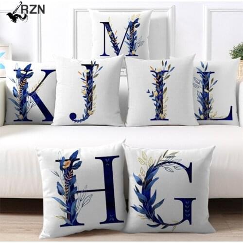 Fuwatacchi Flower Letter Pillow Case Plant Tree Around Alphabet Cushion Cover for Home Sofa Car Decorative Pillowcases 45x45cm