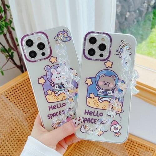 Cartoon Bear Case for IPhone 12 11 Pro Max Case Silicone Glitter Bracelet Cover for IPhone 12 Mini XS XR X 7 8 Plus Clear Coque