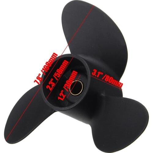 Black For Tohatsu/Nissan/Mercury 4-6HP 369B645181 / 48-812951A02 7.8 x 9'' Marine Outboard Propeller Aluminum Alloy Propeller