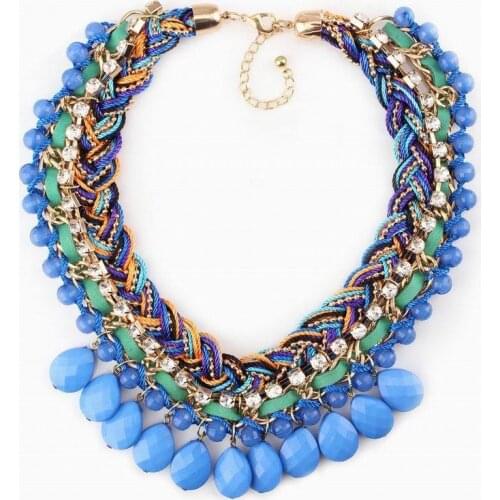 Florate Colorful Teardrop Pendant Choker Necklace for Women Chunky Rope Chain Crystal Handmade String Statement Chain Necklace