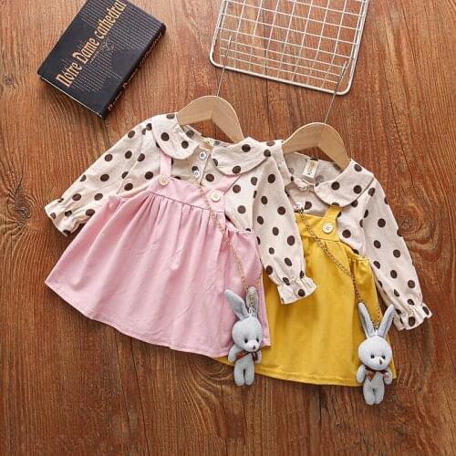 2-5Years Spring Autumn Girl Dress Cotton Patchwork Long Sleeve Childrens Vestidos Kids Dot Dresses Fashion Princess Clothing