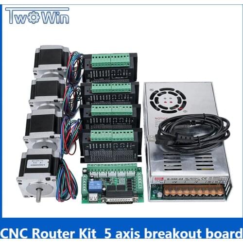 4Axis/3Axis CNC Router Kit 4pcs TB6600 4A stepper motor driver + Nema23 Motor 57HS5630A4 + 5 Axis Interface board + Power Supply