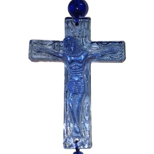 European Style Catholic Furnishing Fine Blue White Yellow 3 colors cross Jesus Christian glass home decoration ornaments