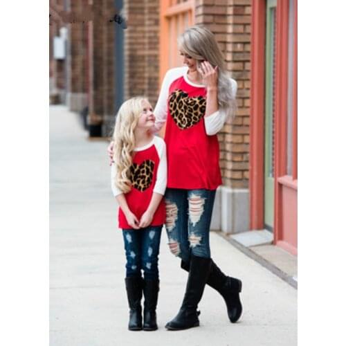 Family Matching Mother Daughter Clothes Spring 2019 Raglan Sleeve Leopard Toddler Baby Girl Fashion T-shirt Tops