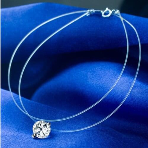 Hot Sale Silver Color Zircon Necklace And Invisible Transparent Fishing Line Simple Pendant Necklace Jewelry For Women Gift