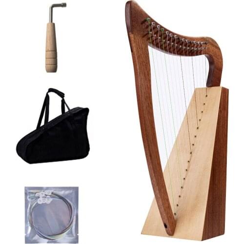 HOT Mahogany Harp 15 String Nylon Strings with Carry Bag, Tuning Wrench for Niche Instruments Lyre Harp