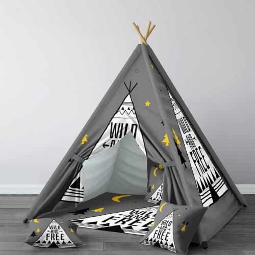 Play Tent for Kids Wigwam Portable Indoor Playground Tents Children Bedrooms, Wild and Free Tent Gray Model 055