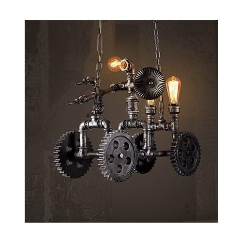 IWHD American Iron Retro Lamp Hang lights Vintage Industrial Lighting Fixtures Wood gear Pendant Light Creative Car Iluminacion