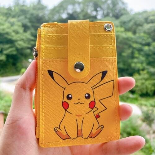 TOMY pikaqiu hanging neck retractable card holder campus card meal card ID card shell leather case multi-card bus card hold