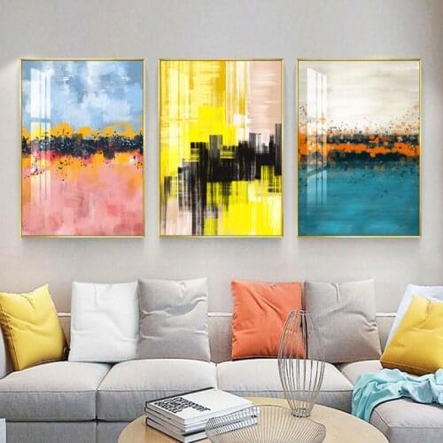 Creative Abstract water color blue golden Rendering modern decorative Picture Canvas Wall Art Poster for room hotel office decor