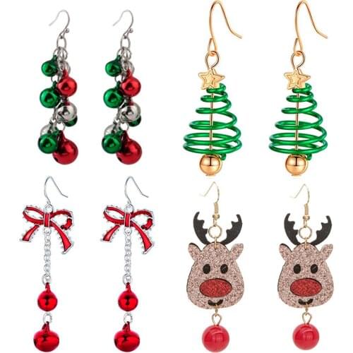 New Christmas series bells deer head old man earrings creative jewelry female party birthday gift