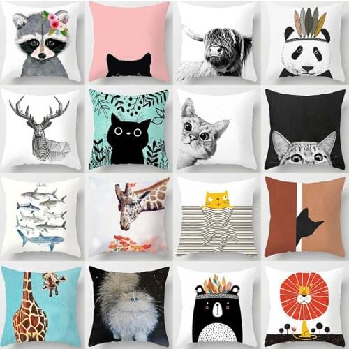 Creative Cartoon Animals Cute Panda Elk Pillowcase Home Sofa Office Cushion Cover Decoration