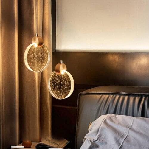 Round Ring K9 Crystal Led Pendant Lamp Bar Kitchen Aisle Dining Room Restaurant Hanging Light Bedroom Bedside Pendant Light