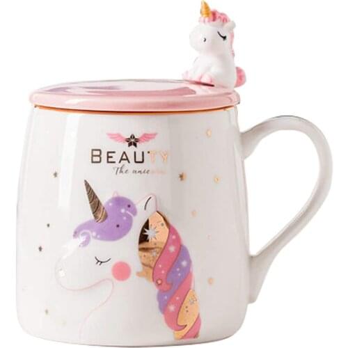 Free shippiing Unicorn Mug Cute Ceramic Coffee Mug with lovely Unicorn Spoon, Morning Cup Novelty Coffee Tea Milk Gift 380ML
