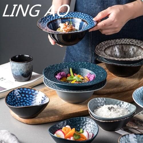 LingAo Special honeycomb bamboo hat bowl Japanese ceramic creative art, western food, salad, pasta plate