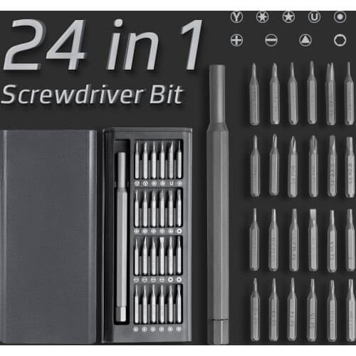 24 IN 1 Aluminum Alloy Magnetic Screwdriver With Alloy Steel Phillips Slotted Trox Pentagonal Triangle Hex Type Heads Kit