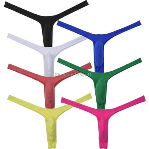 Men Ice Silk T-back Narrow Underwear Hipster Pant Front Bulge Pouch Thong Bikini